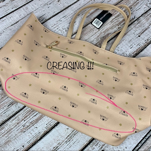 NWT Rampage Wing Logo Shoulder Bag Tote Purse Carryall Roomy Almond - Picture 12 of 14
